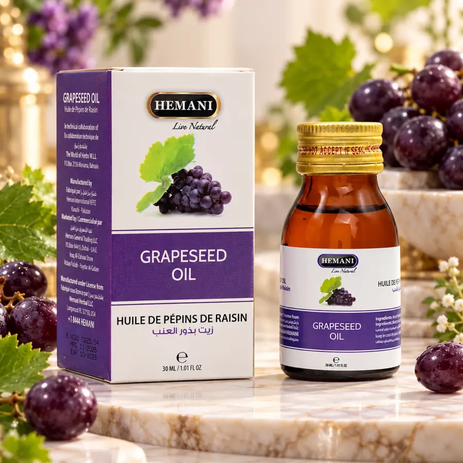 HEMANI Grapeseed Oil – Vaj i Farave të Rrushit për Kujdesin e Lëkurës dhe Flokëve, 30 ml