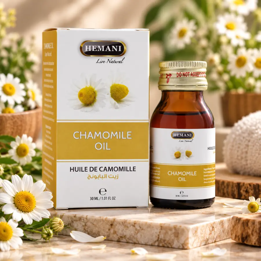 Hemani Chamomile Oil – Vaj Kamomili për Lëkurë, Masazh & Relaksim, 30 ml