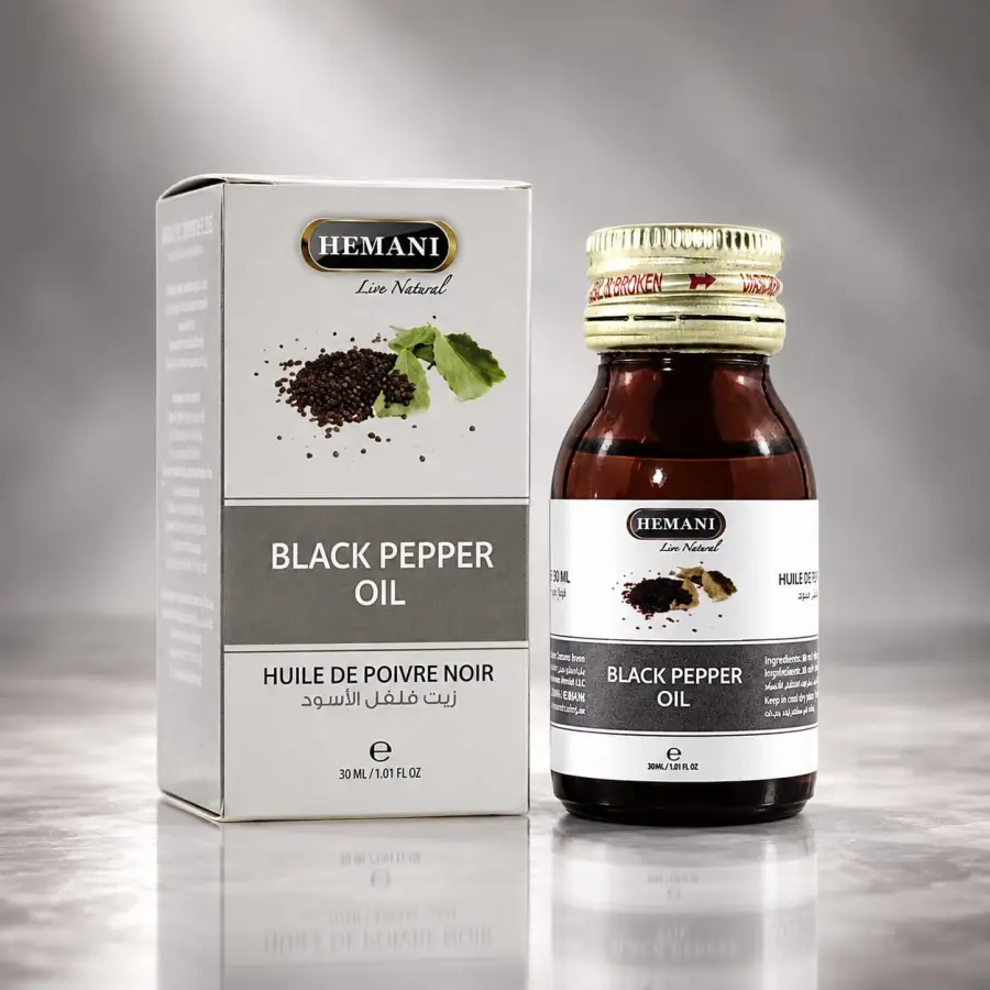 Hemani Black Pepper Oil – Vaj i Piperit të Zi për Masazh dhe Aromaterapi, 30 ml